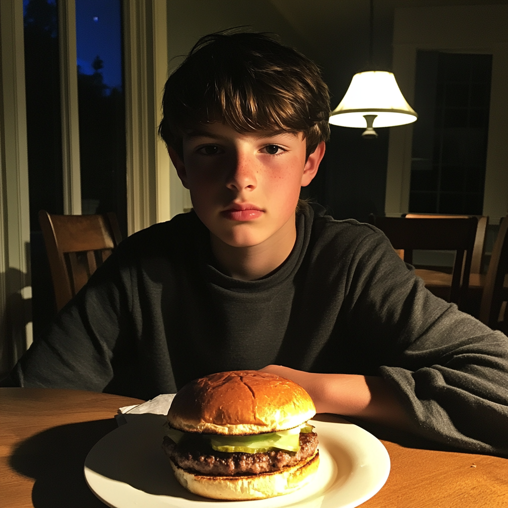 Un adolescente sentado a la mesa del comedor | Fuente: Midjourney