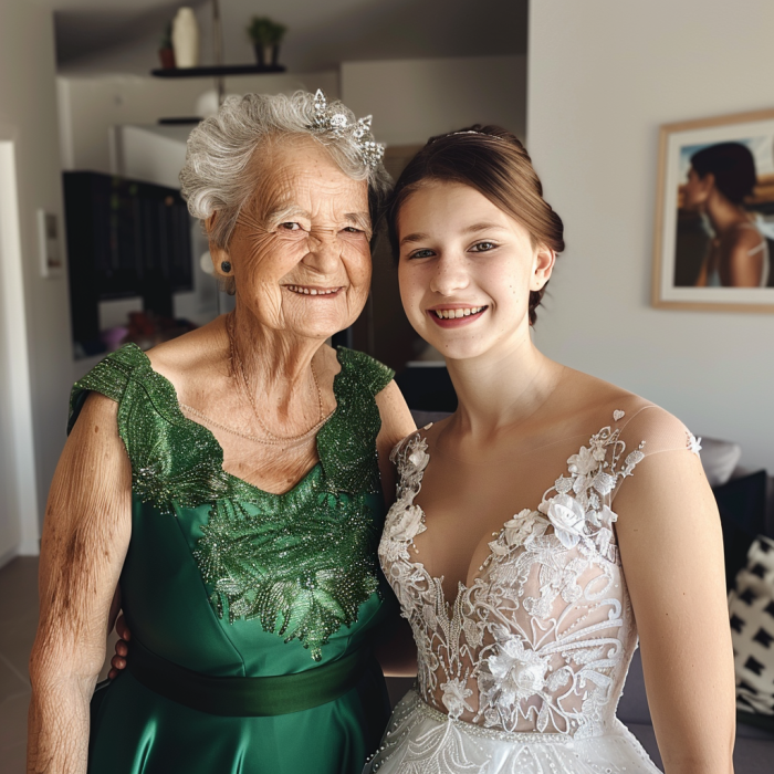 Una abuela con su nieta el día de su boda | Fuente: Midjourney