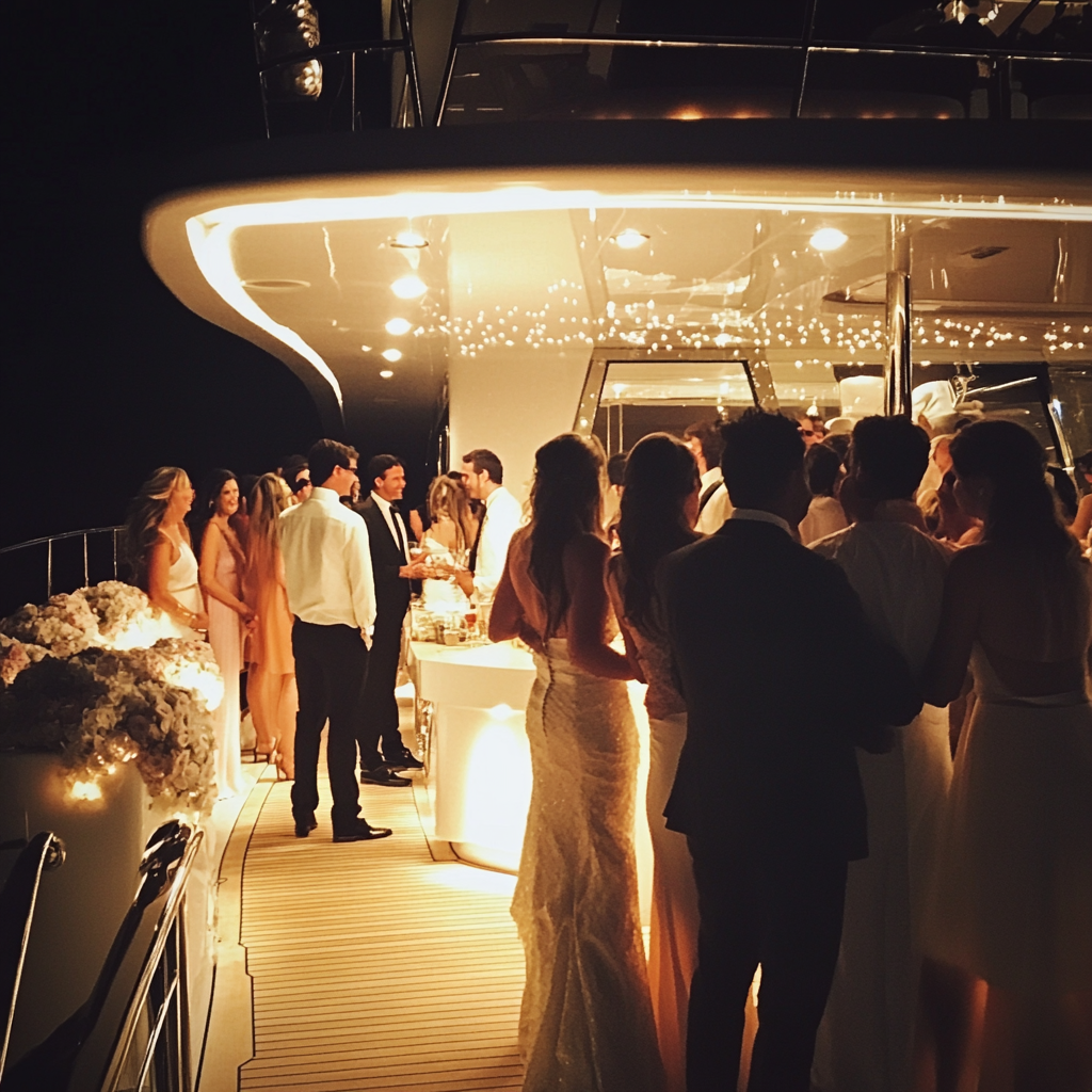 Invitados a la boda en un yate | Fuente: Midjourney