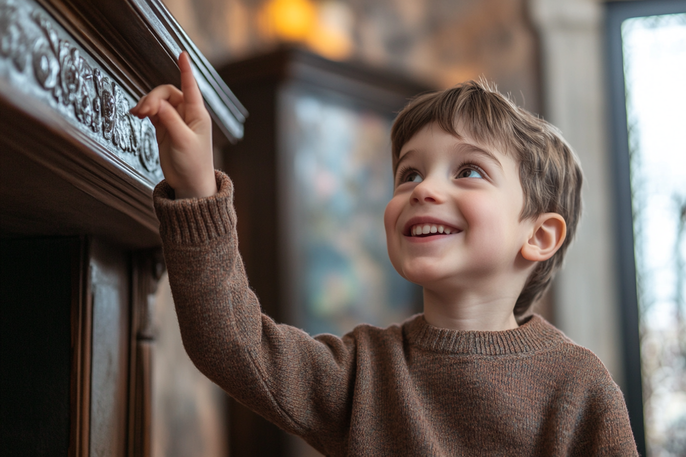 Un niño señalando una chimenea | Fuente: Midjourney