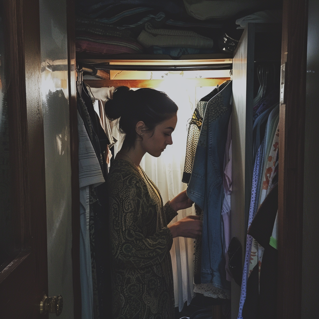Una mujer mirando en su armario | Fuente: Midjourney