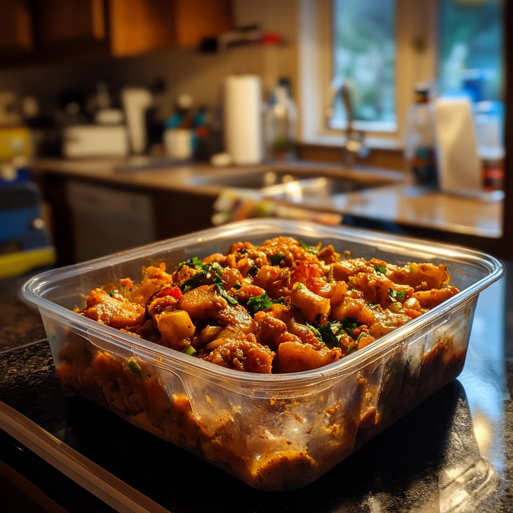 Un contenedor de comida en un mostrador | Fuente: Midjourney