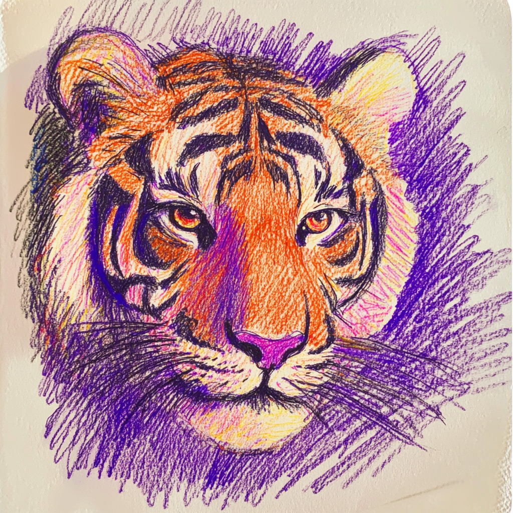 Dibujo infantil de un tigre | Fuente: Midjourney