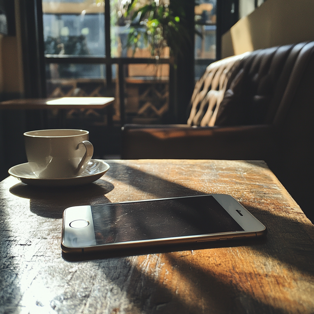 Un móvil sobre una mesa | Fuente: Midjourney