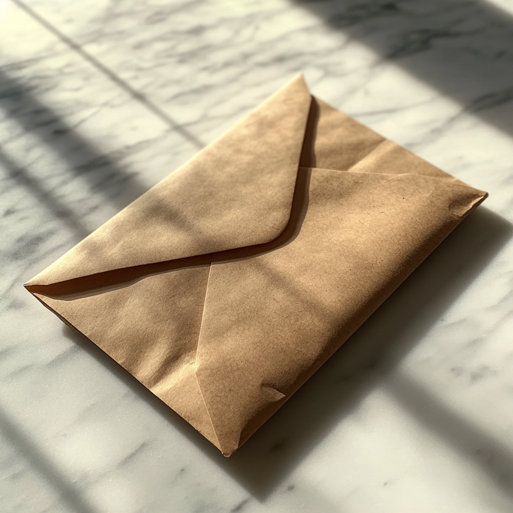 Un sobre sobre una mesa | Fuente: Midjourney