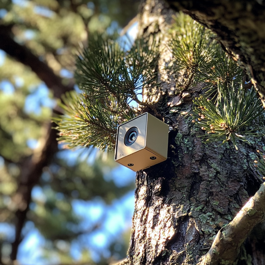 Una cámara montada en un árbol | Fuente: Midjourney
