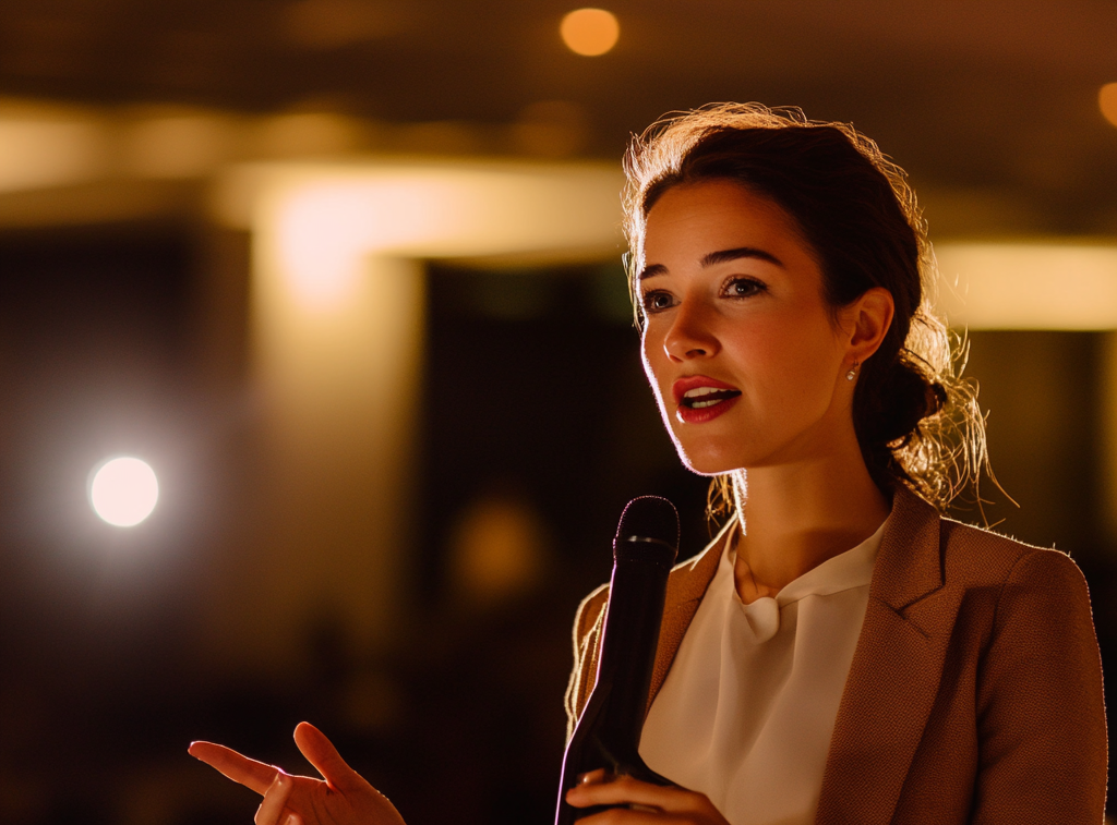 Mujer haciendo una presentación durante un evento de empresa | Fuente: Midjourney