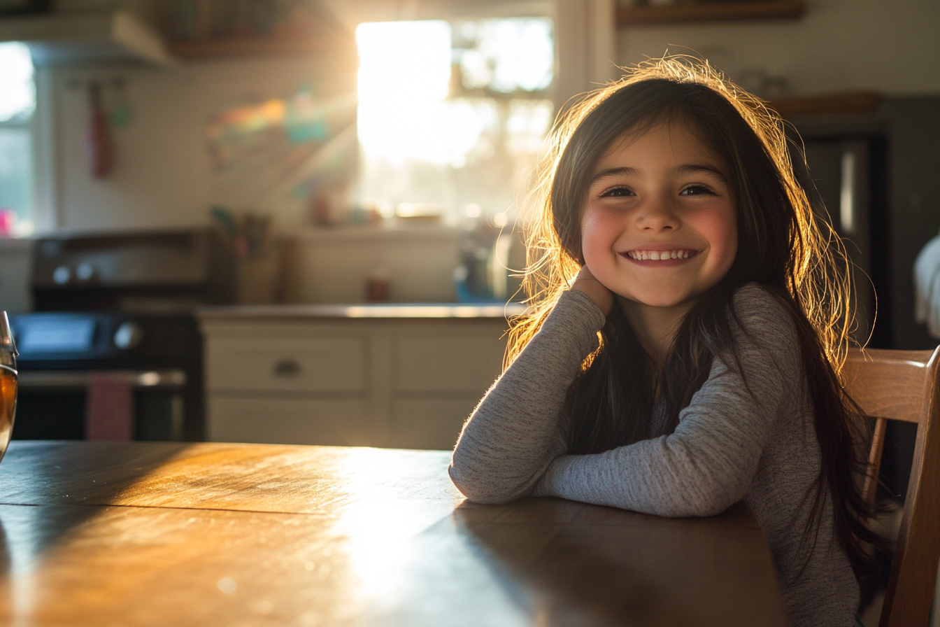 Una chica feliz en una cocina | Fuente: Midjourney