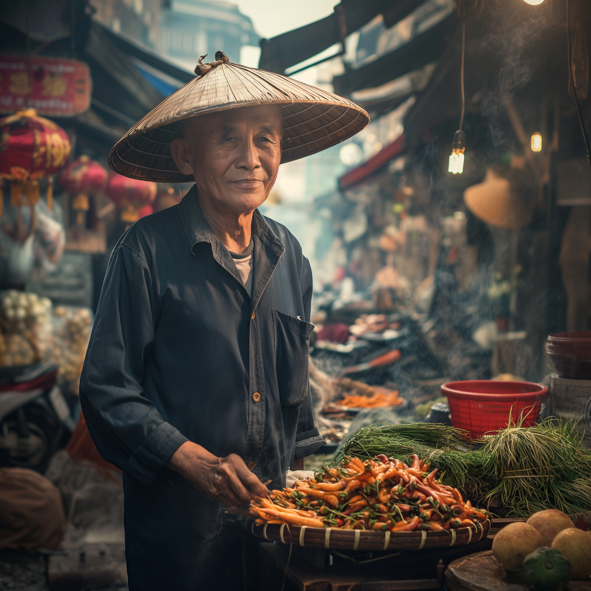 Un vendedor de un mercado asiático | Fuente: Midjourney