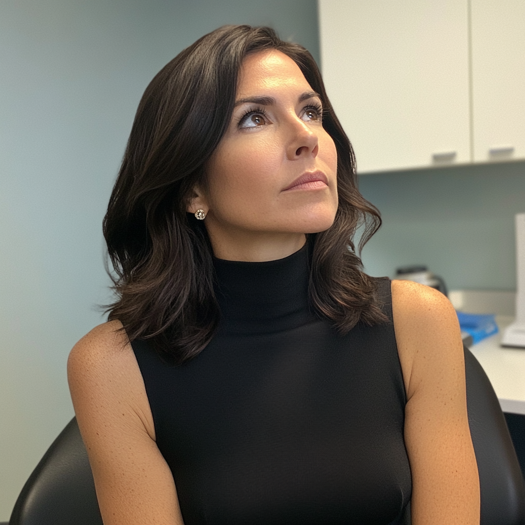 Una mujer sentada en la consulta de un médico | Fuente: Midjourney