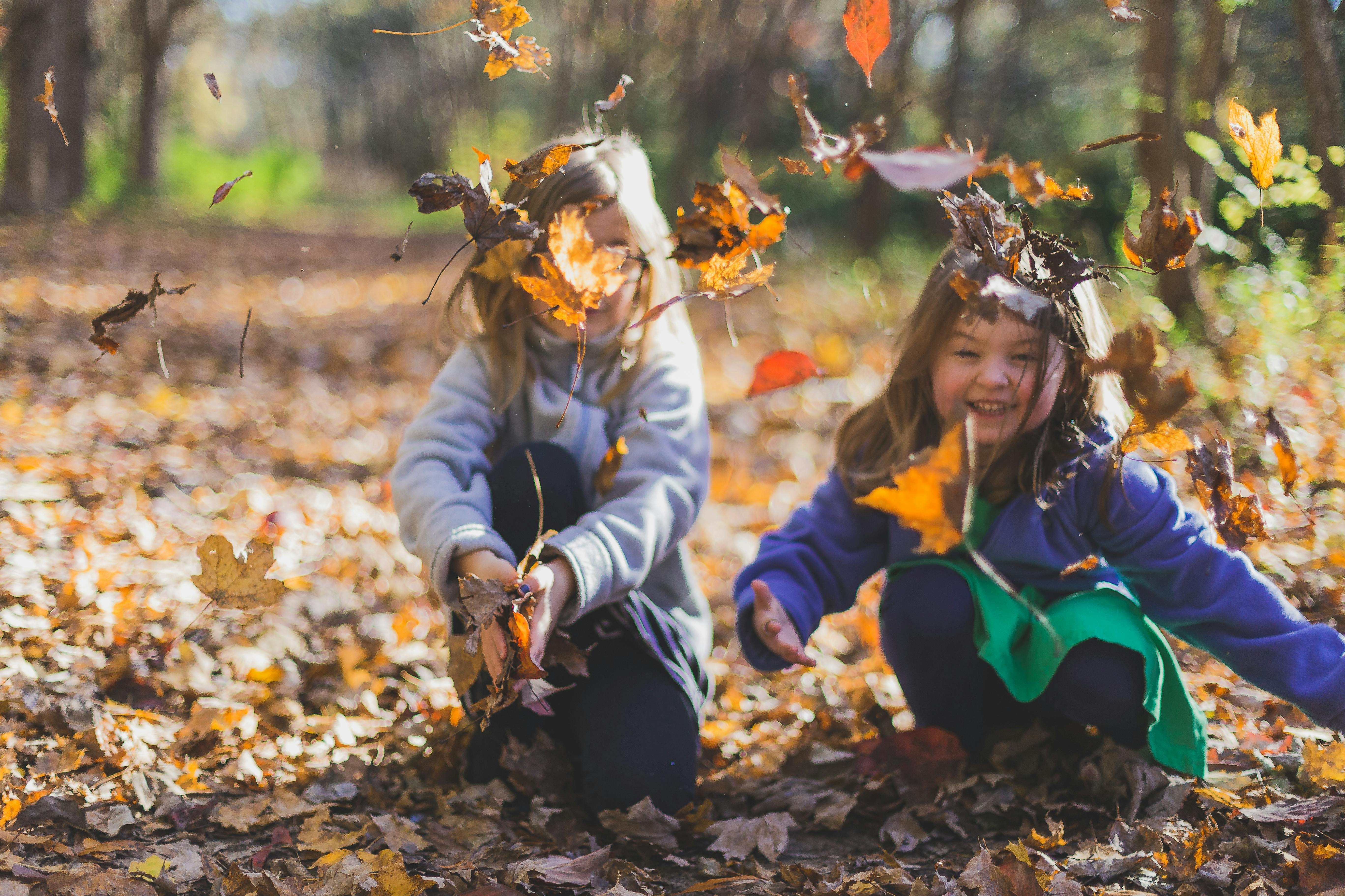 Niños jugando entre las hojas que caen | Fuente: Pexels