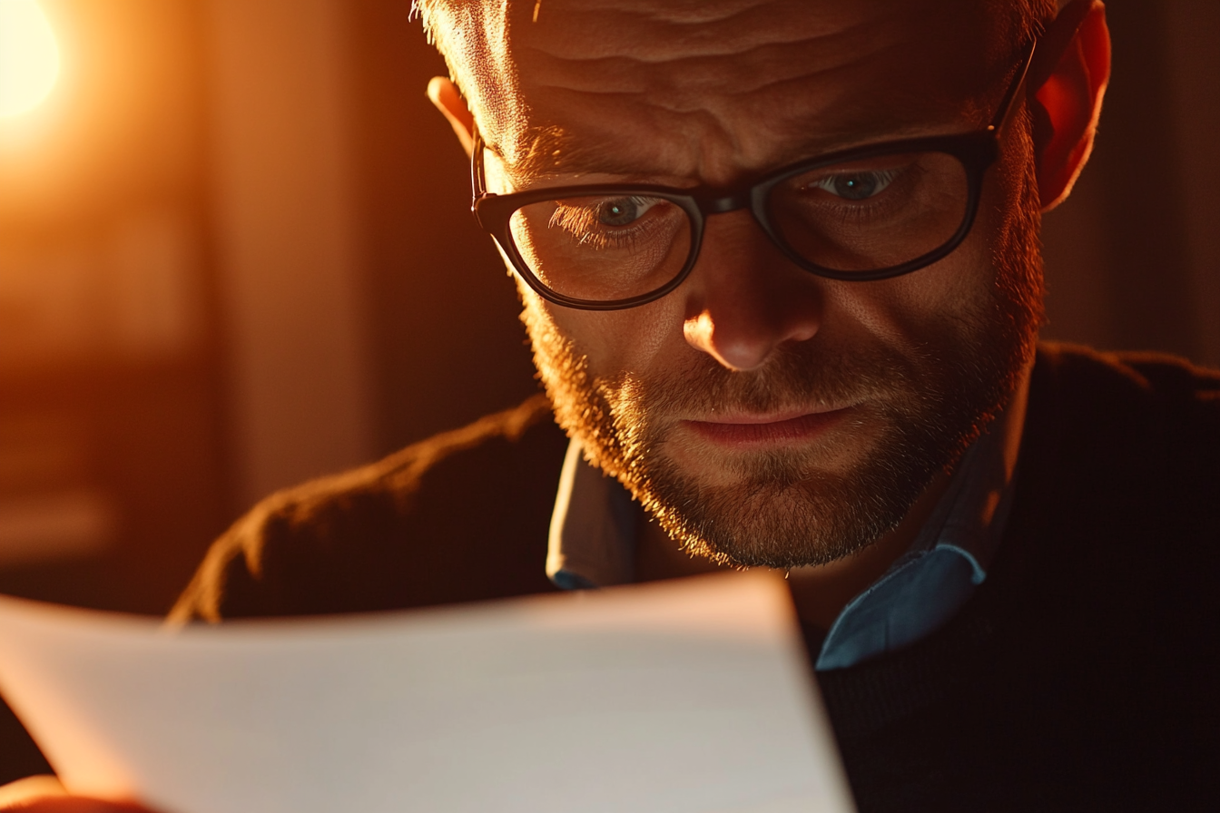Un hombre mirando un documento | Fuente: Midjourney