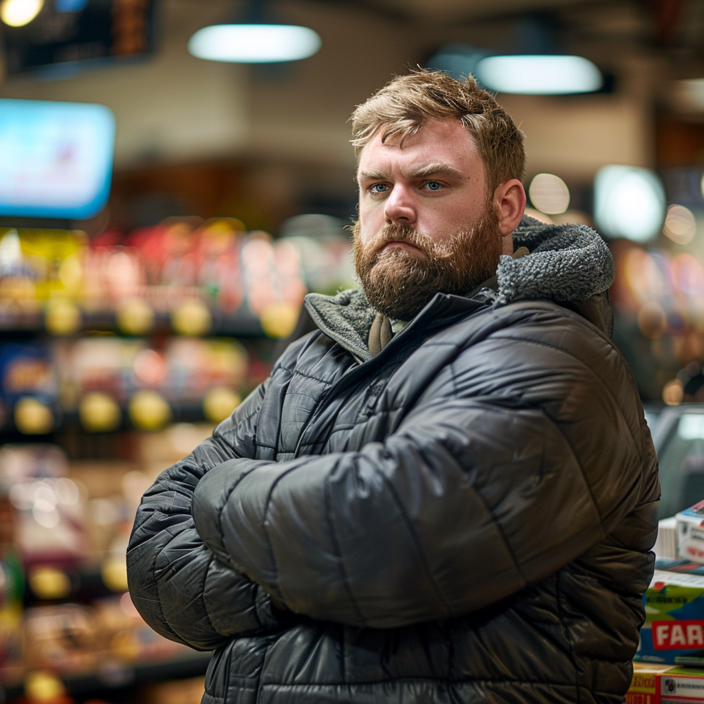 Un hombre muy enfadado en una tienda de comestibles | Fuente: Midjourney