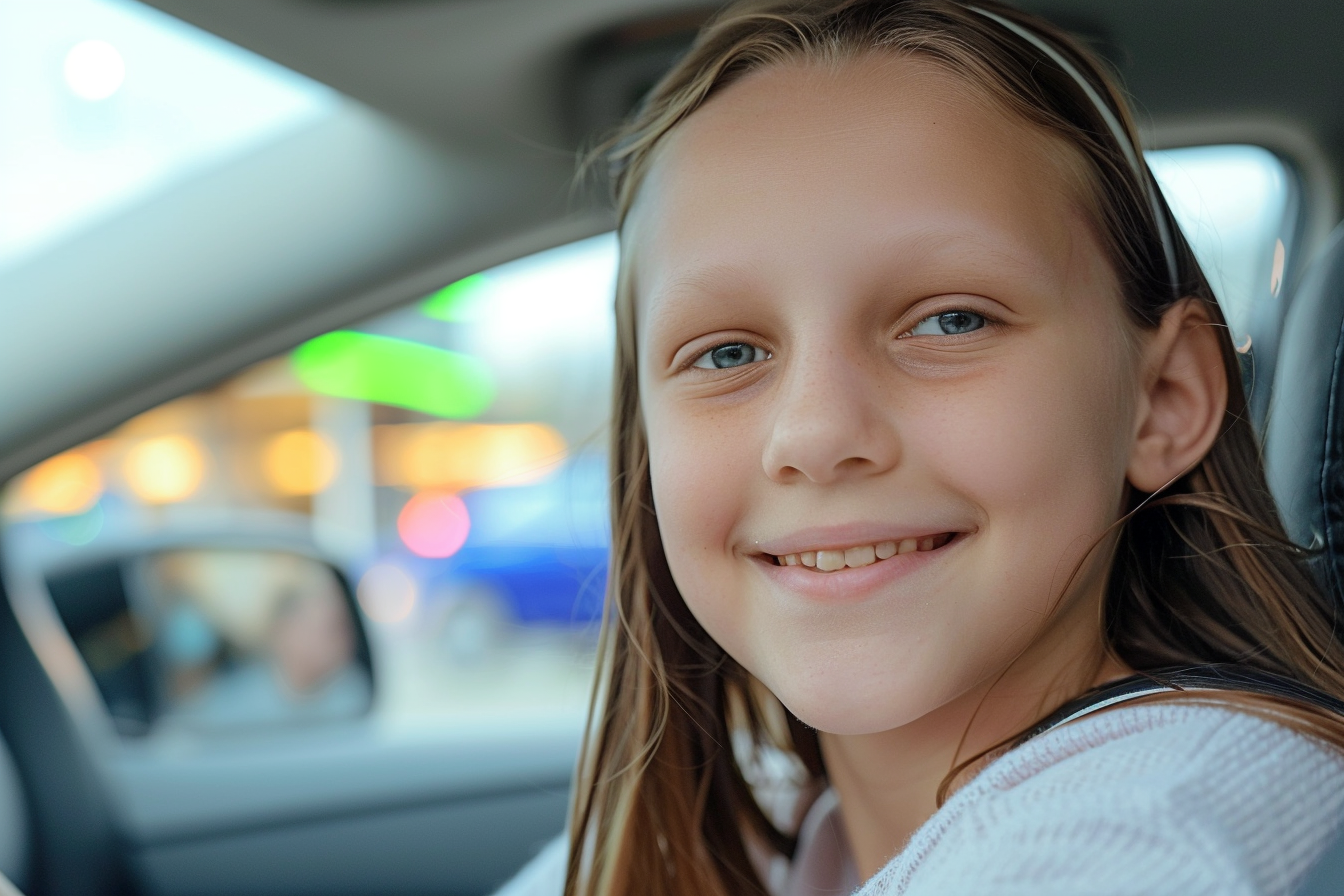 Una joven sonriente en un Automóvil | Fuente: Midjourney