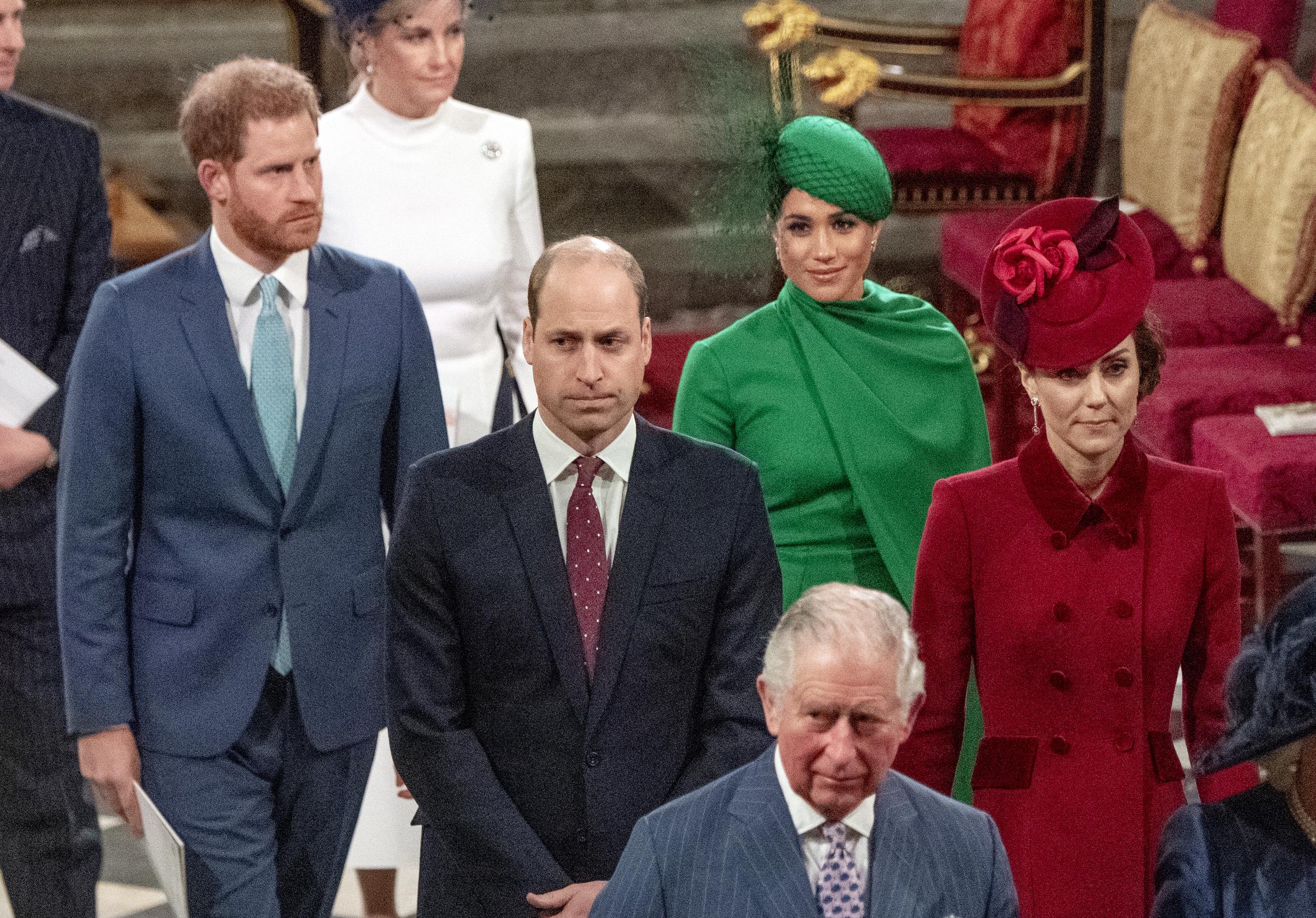 El príncipe Harry, Meghan Markle, el príncipe William, la princesa Catherine y el rey Charles III asisten al Servicio del Día de la Commonwealth 2020 en Londres, Inglaterra, el 9 de marzo de 2020 | Fuente: Getty Images