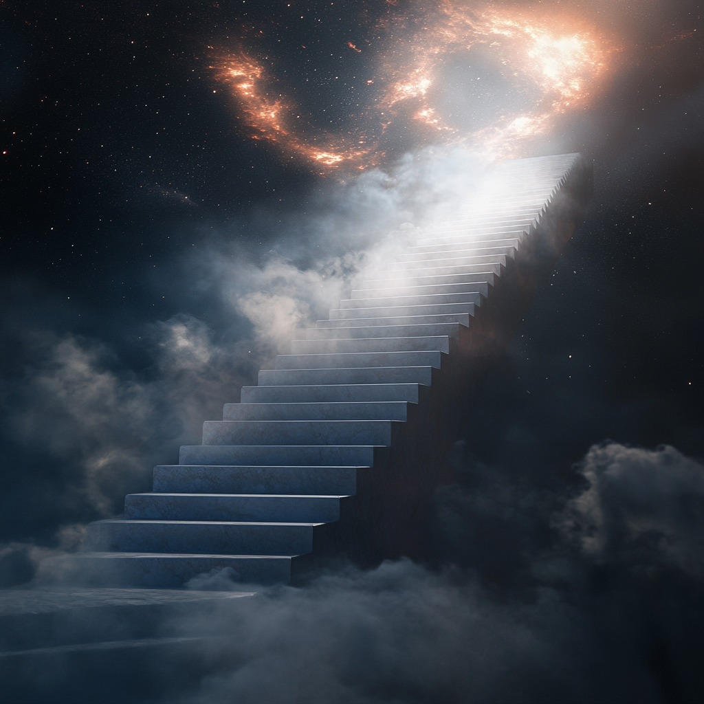 Una representación artística de una escalera al cielo | Fuente: Midjourney