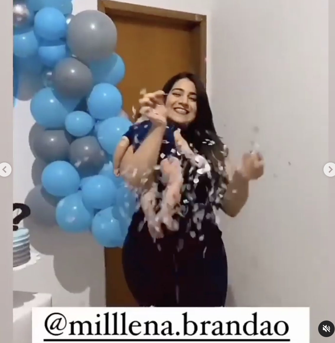Millena Brandao revienta el globo y sale confeti plateado. | Foto: instagram.com/milllena.brandao