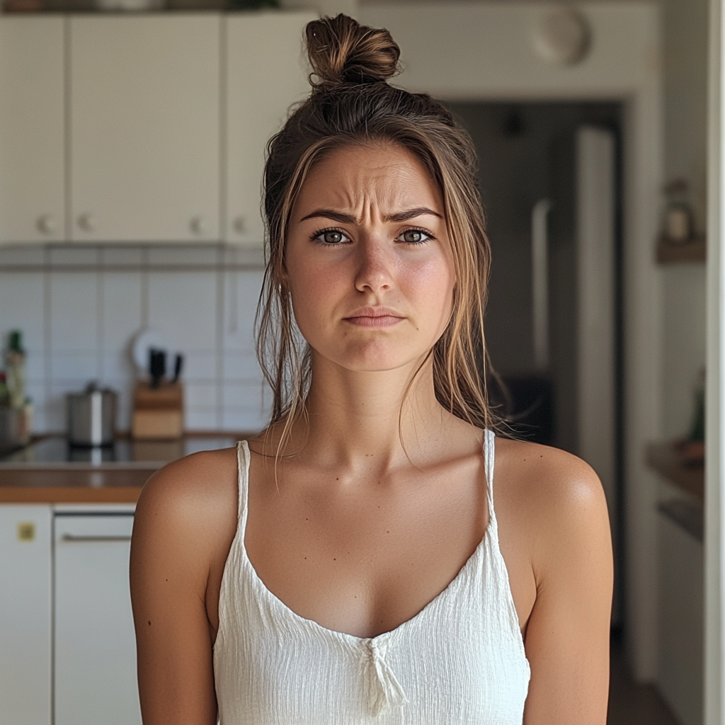 Primer plano de una mujer con un vestido blanco | Fuente: Midjourney