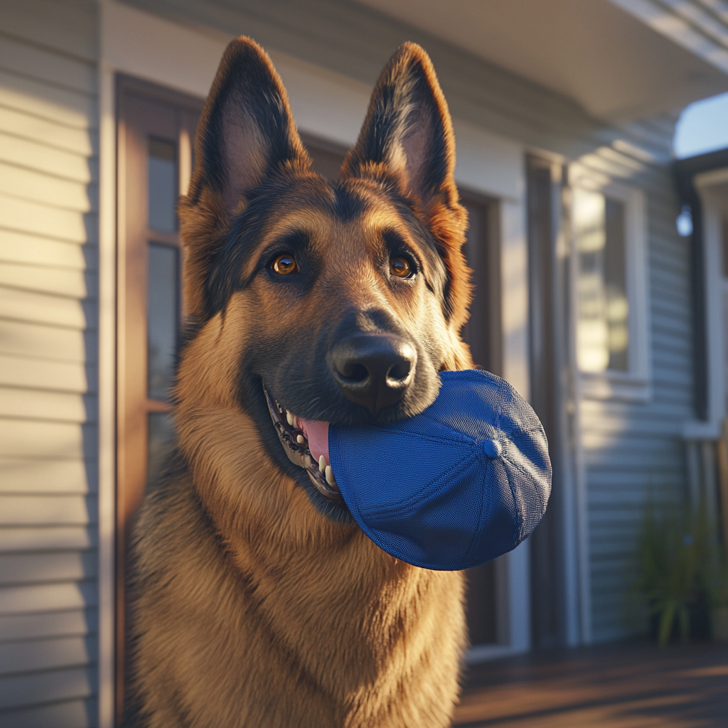 Un perro sujetando una gorra de béisbol | Fuente: Midjourney