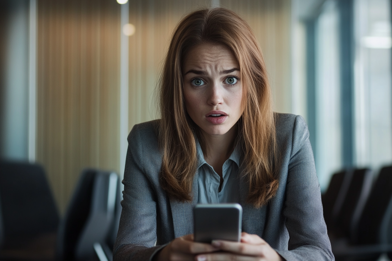 Una mujer preocupada mirando su teléfono | Fuente: Midjourney