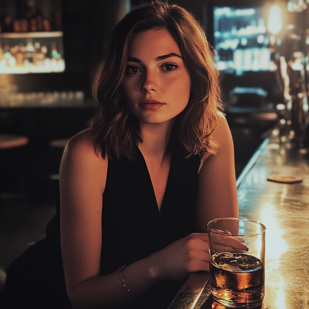 Una mujer sentada en un bar | Fuente: Midjourney