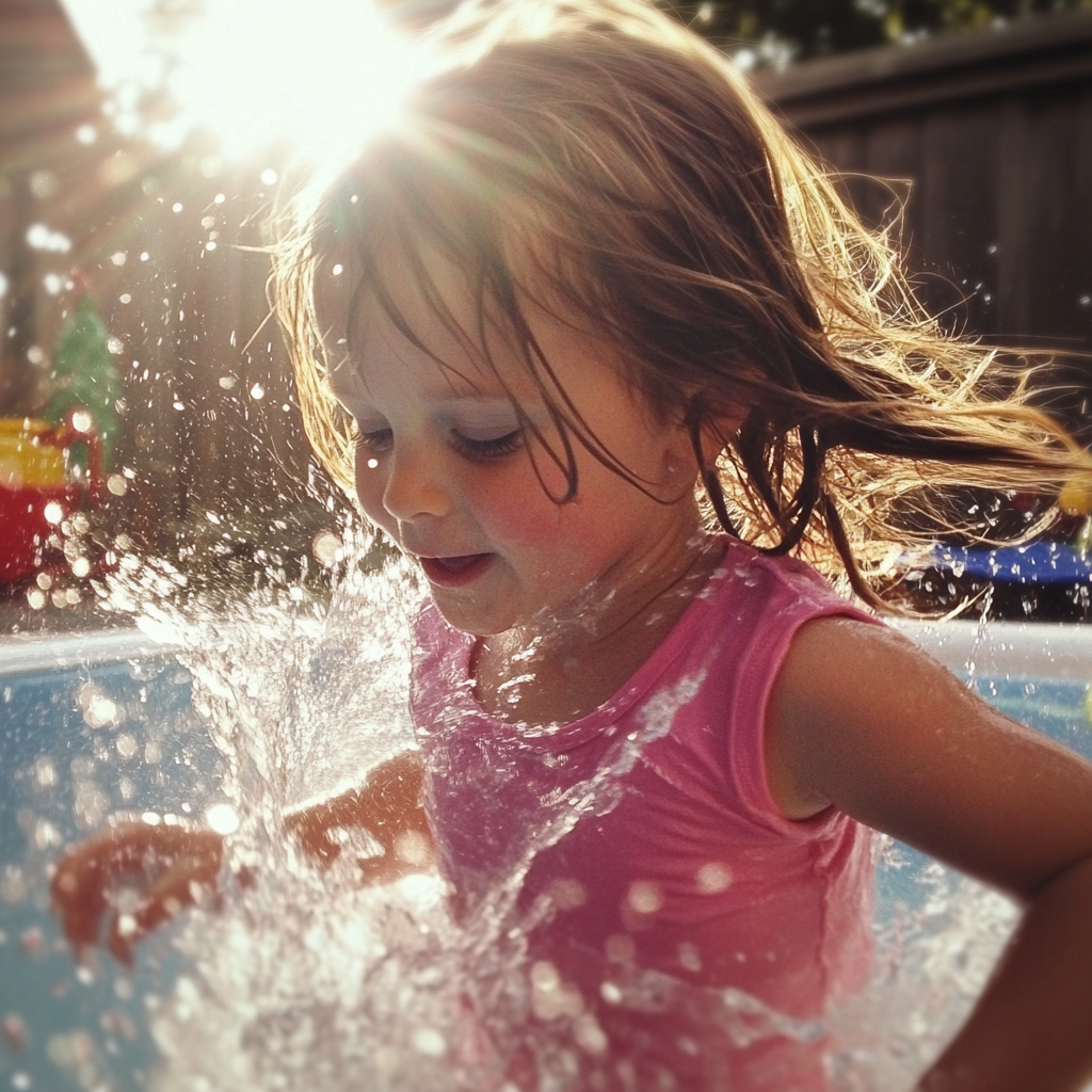 Una niña chapoteando en una piscina | Fuente: Midjourney