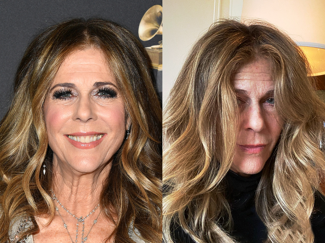 Rita Wilson con maquillaje vs sin maquillaje | Fuente: Getty Images | Instagram/ritawilson