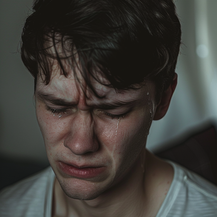 Primer plano de un hombre llorando | Fuente: Midjourney
