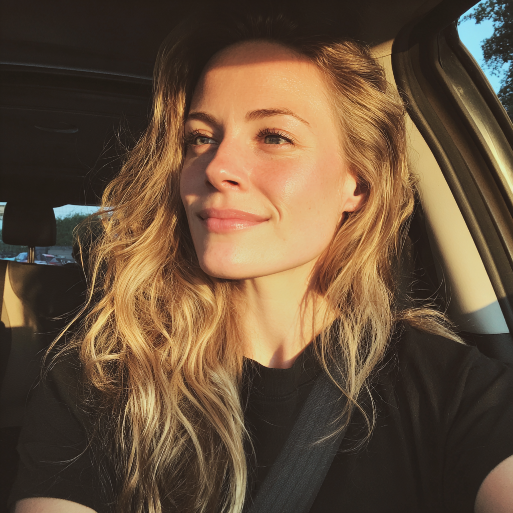 Una donna sorridente alla guida di un'auto | Fonte: Midjourney