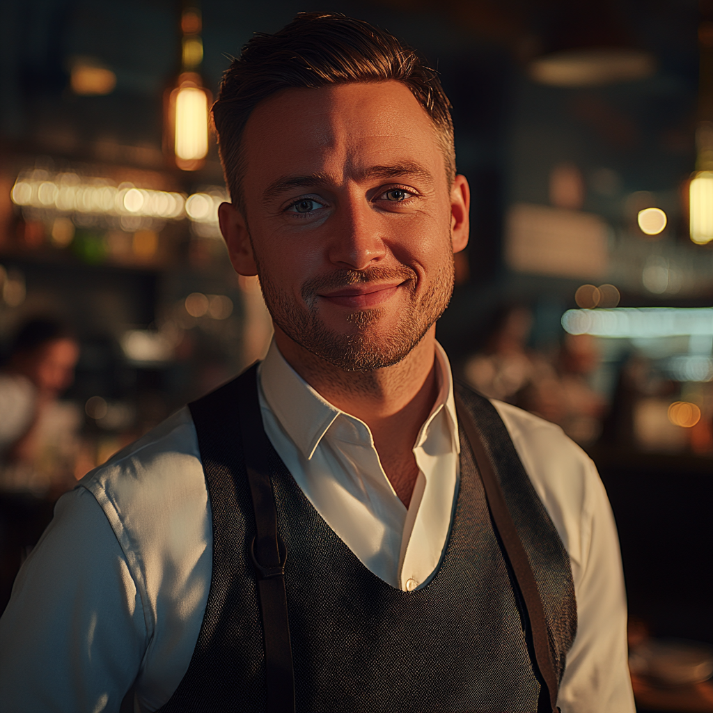 Un hombre de pie en su restaurante | Fuente: Midjourney