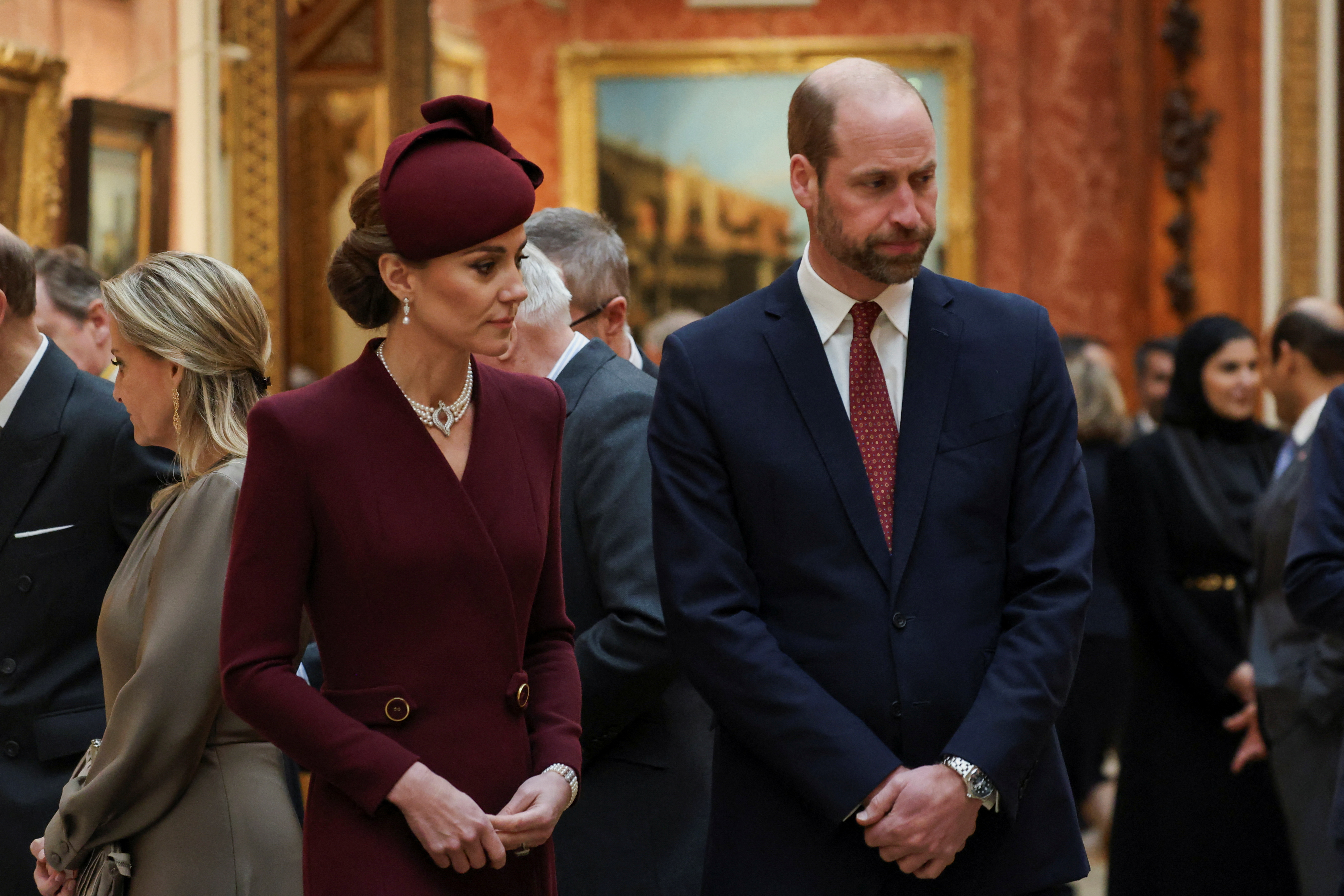 El príncipe William y la princesa Catherine, durante el primer día de la visita del Emir del Estado de Qatar al Reino Unido, el 03 de diciembre de 2024, en Londres, Inglaterra. | Fuente: Getty Images