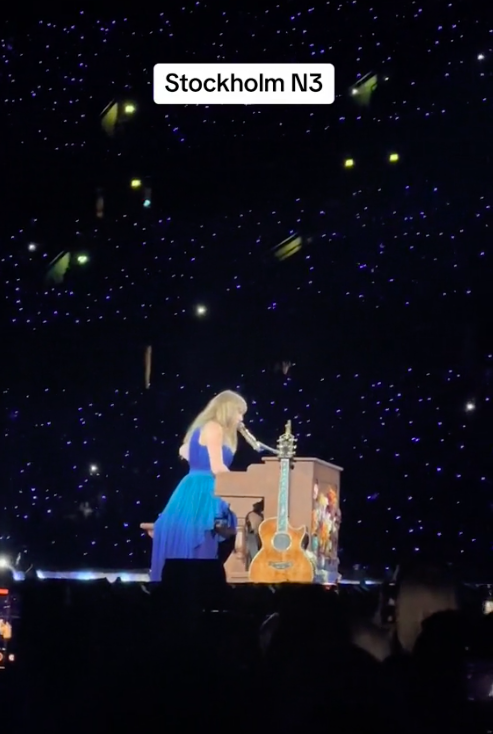 Taylor Swift actuando durante su concierto Eras Tour en Estocolmo, Suecia, publicado el 20 de mayo de 2024 | Fuente: TikTok/evelinahansen1