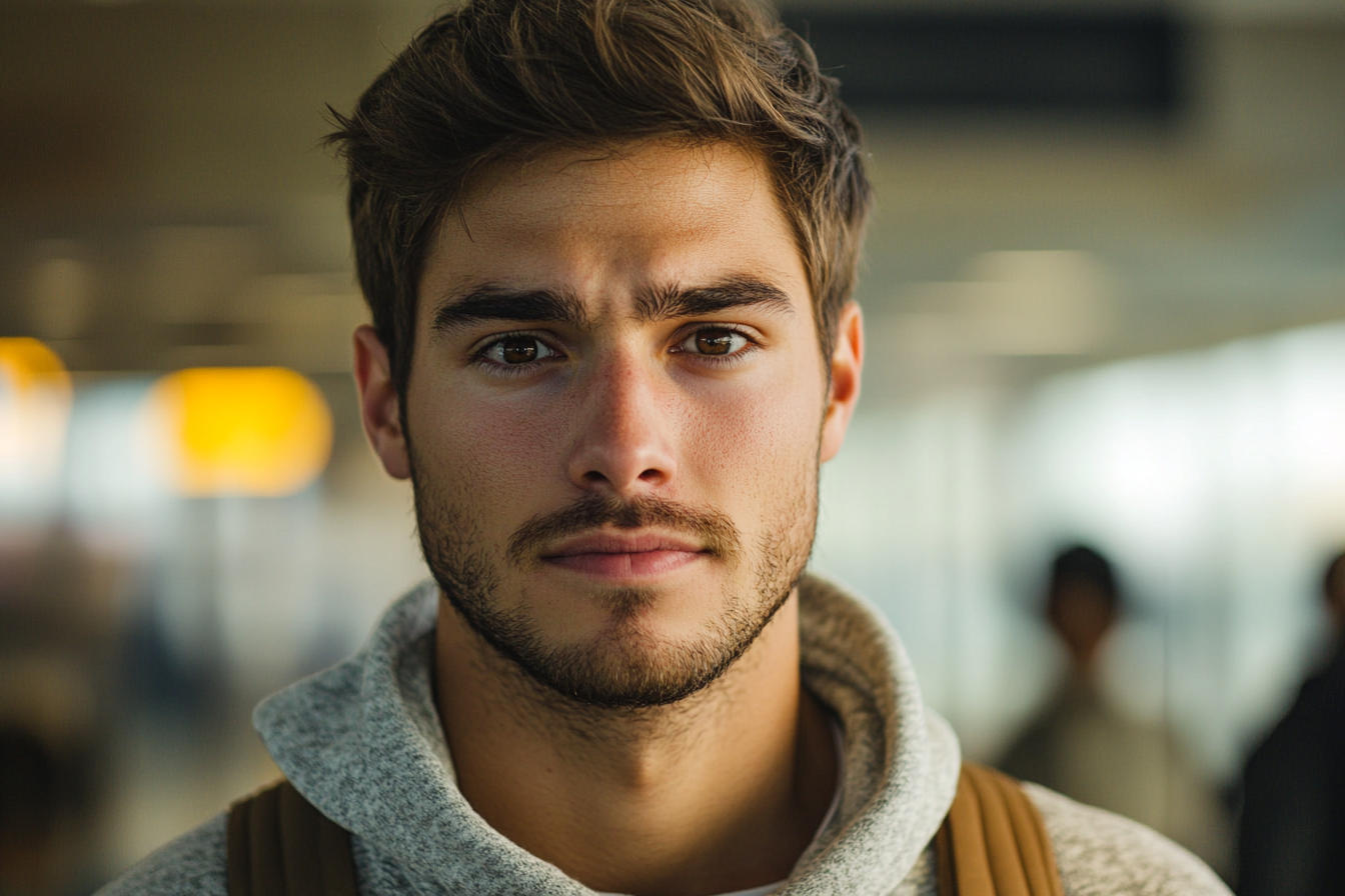 Un hombre de pie en el aeropuerto | Fuente: Midjourney