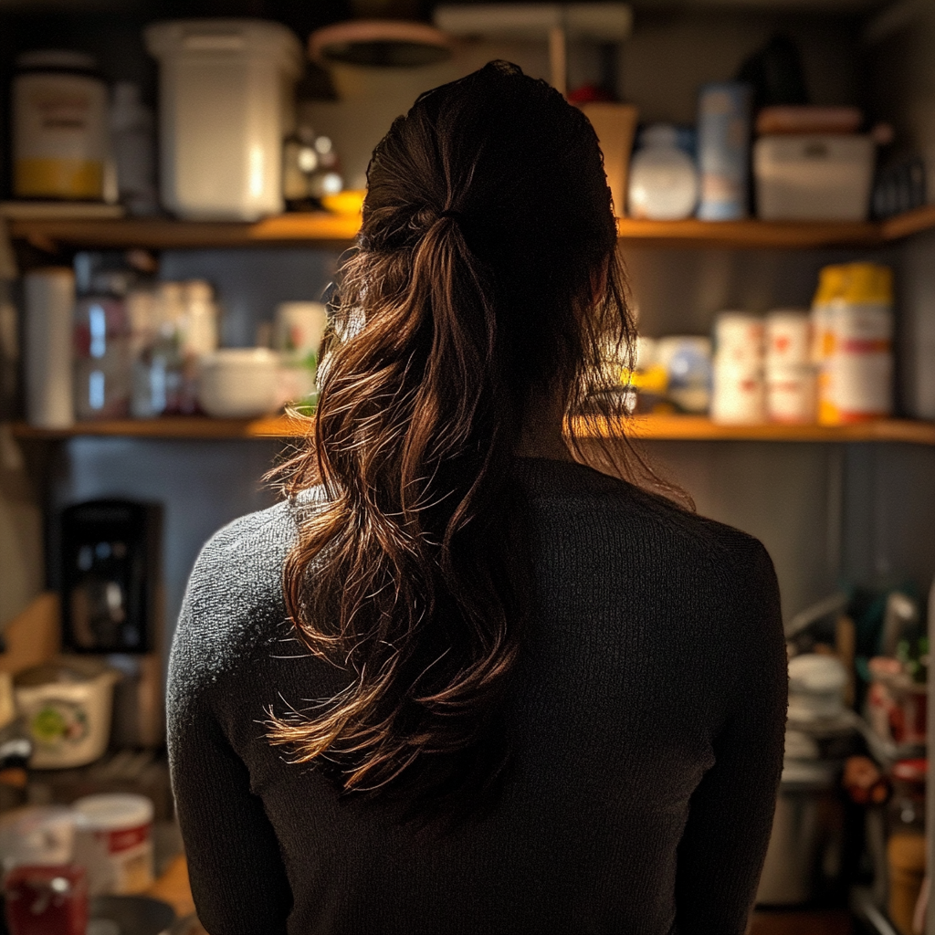 Una mujer de pie en una despensa | Fuente: Midjourney