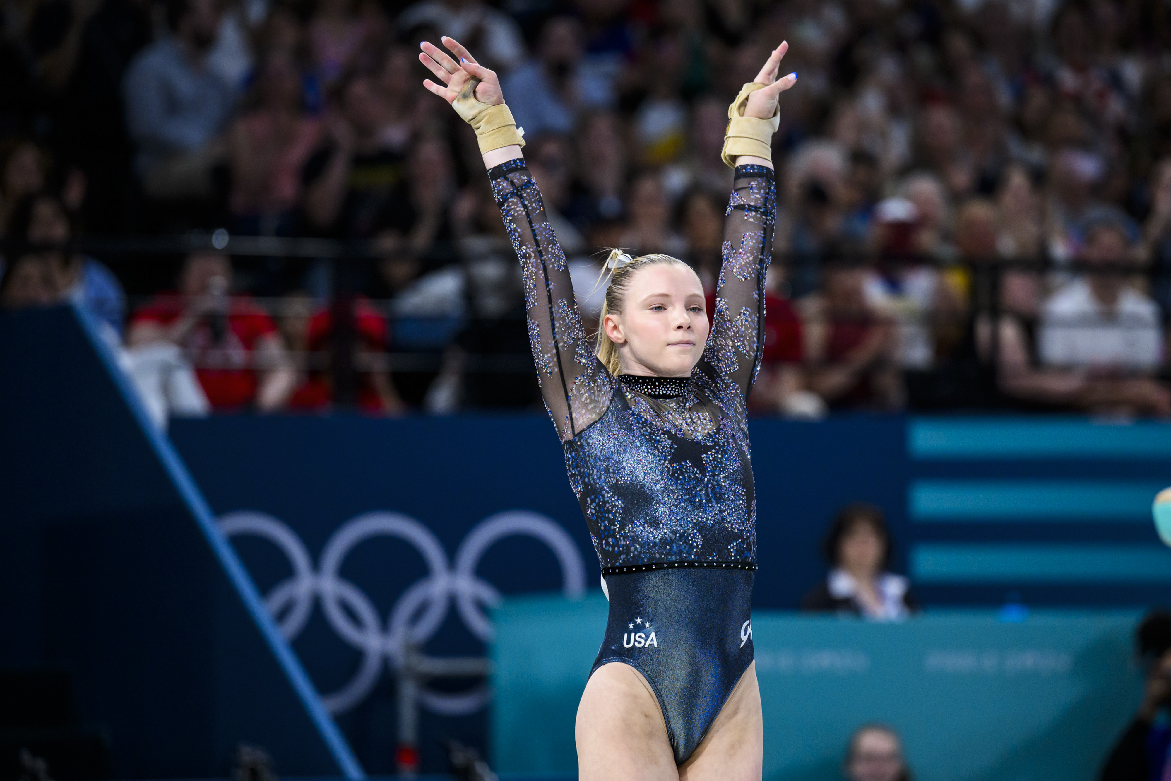 Jade Carey durante el segundo día de los Juegos Olímpicos de París en París, Francia, el 28 de julio de 2024 | Fuente: Getty Images