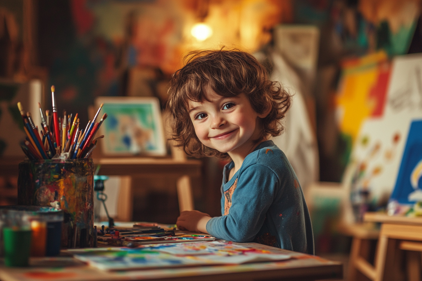 Un niño sentado con material de arte | Fuente: Midjourney