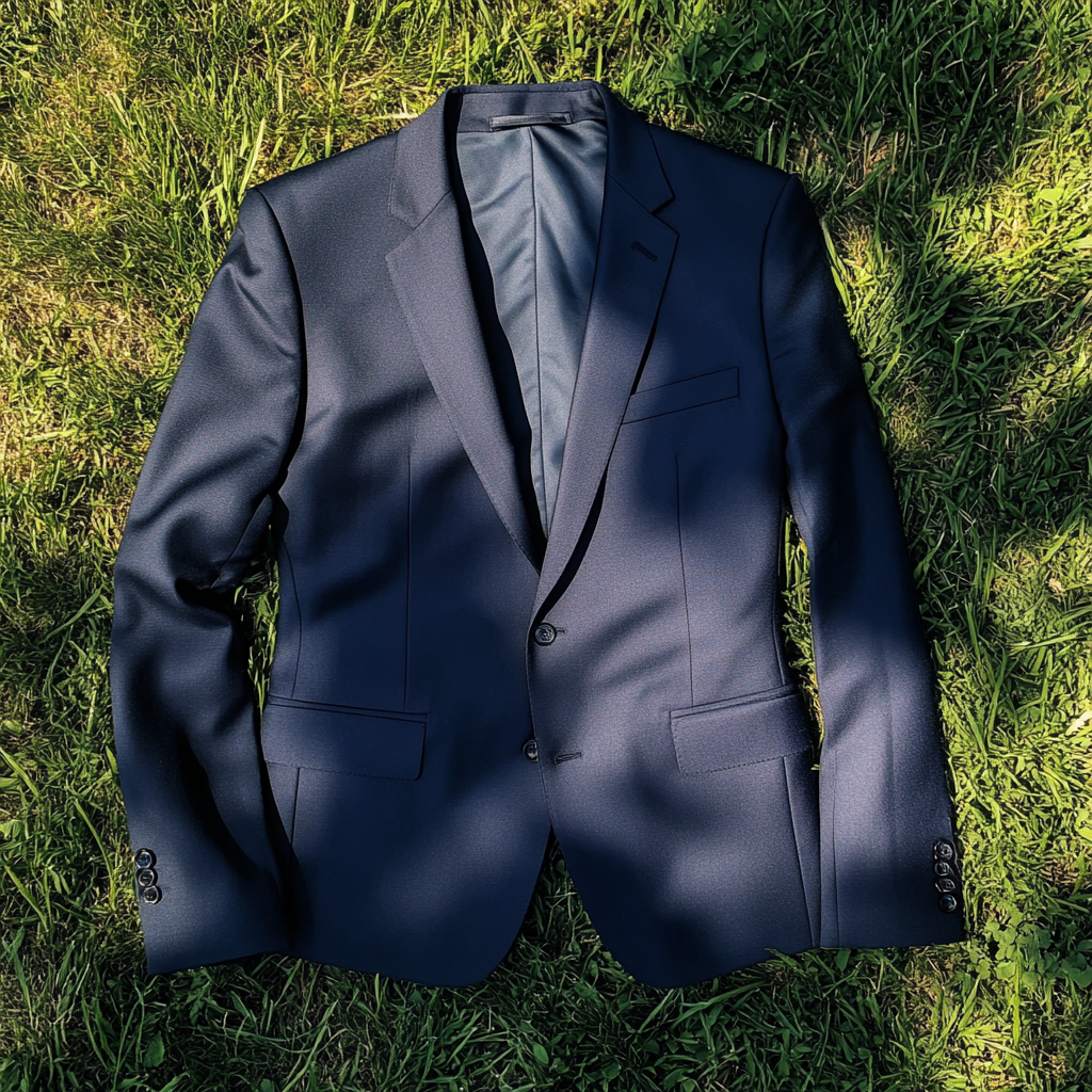 Una chaqueta de traje sobre la hierba | Fuente: Midjourney