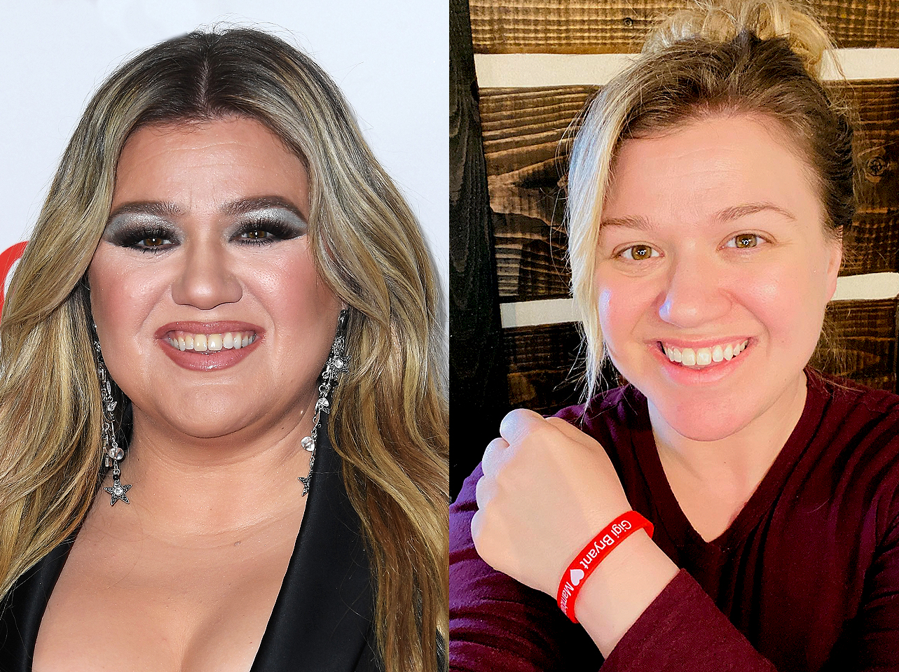 Kelly Clarkson con maquillaje vs sin maquillaje | Fuente: Getty Images | Instagram/kellyclarkson