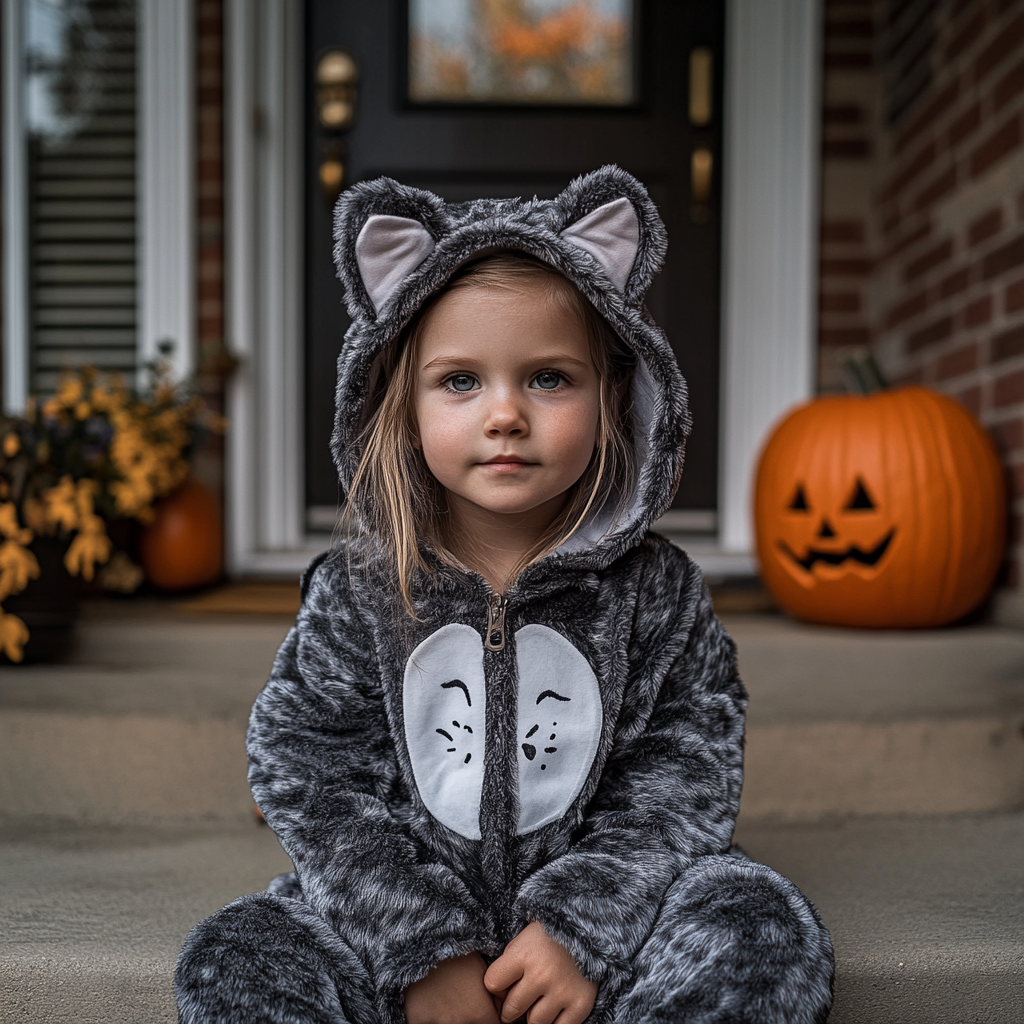 Una niña disfrazada de gato en Halloween | Fuente: Midjourney