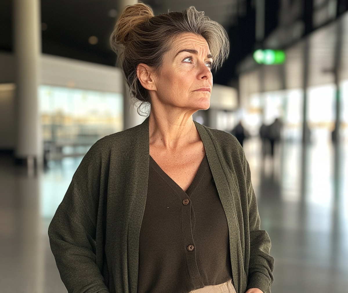 Una anciana alterada con las manos en el bolsillo | Fuente: Midjourney