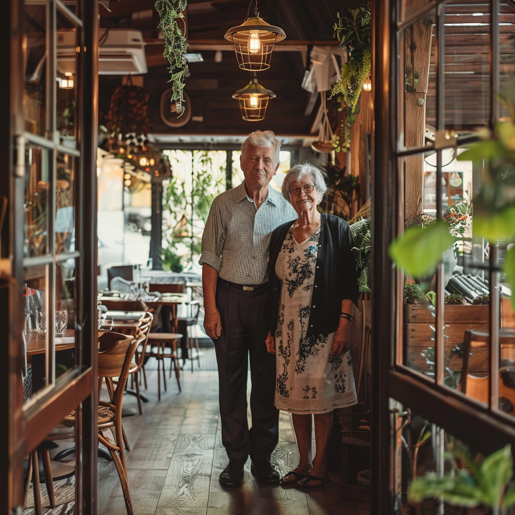 Una pareja de pie en un restaurante | Fuente: Midjourney