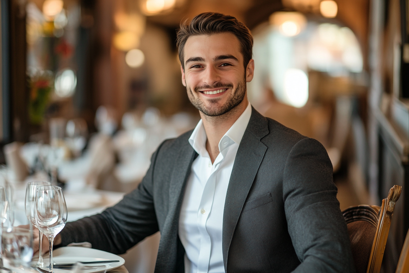 Un hombre sentado en la mesa de un restaurante | Fuente: Midjourney