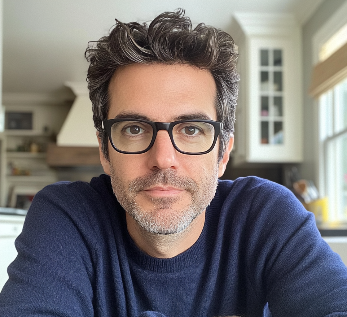 Un hombre sentado a la mesa de la cocina | Fuente: Midjourney