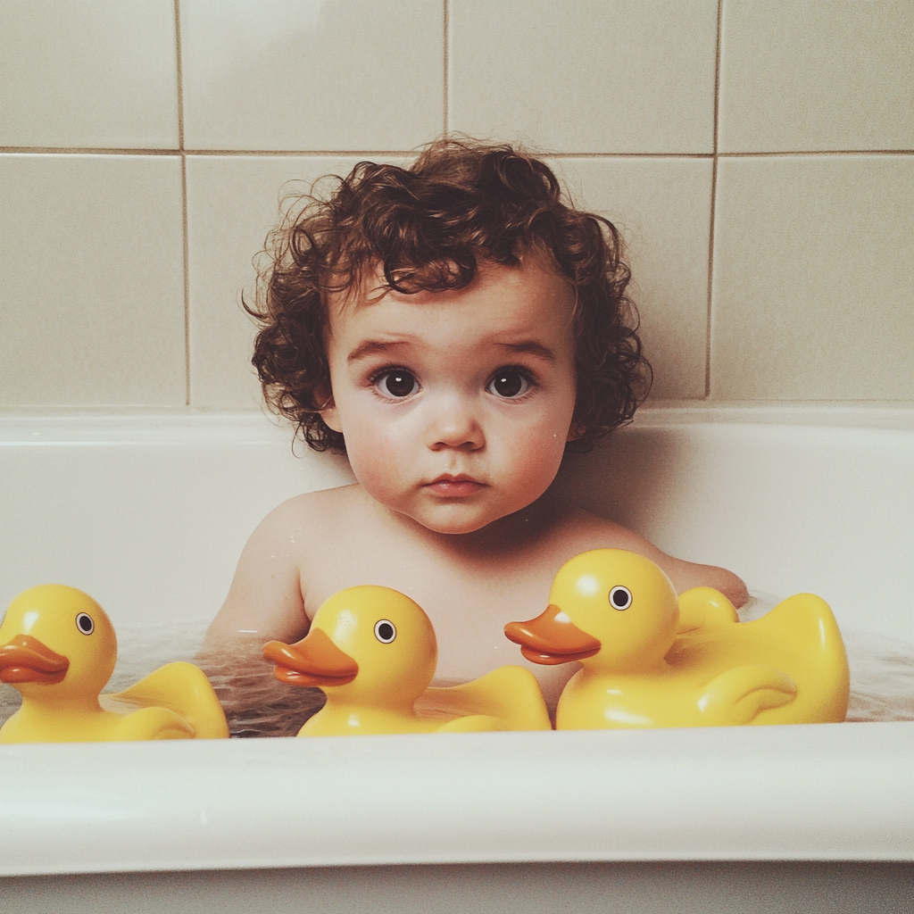 Un niño en una bañera con patitos de goma | Fuente: Midjourney