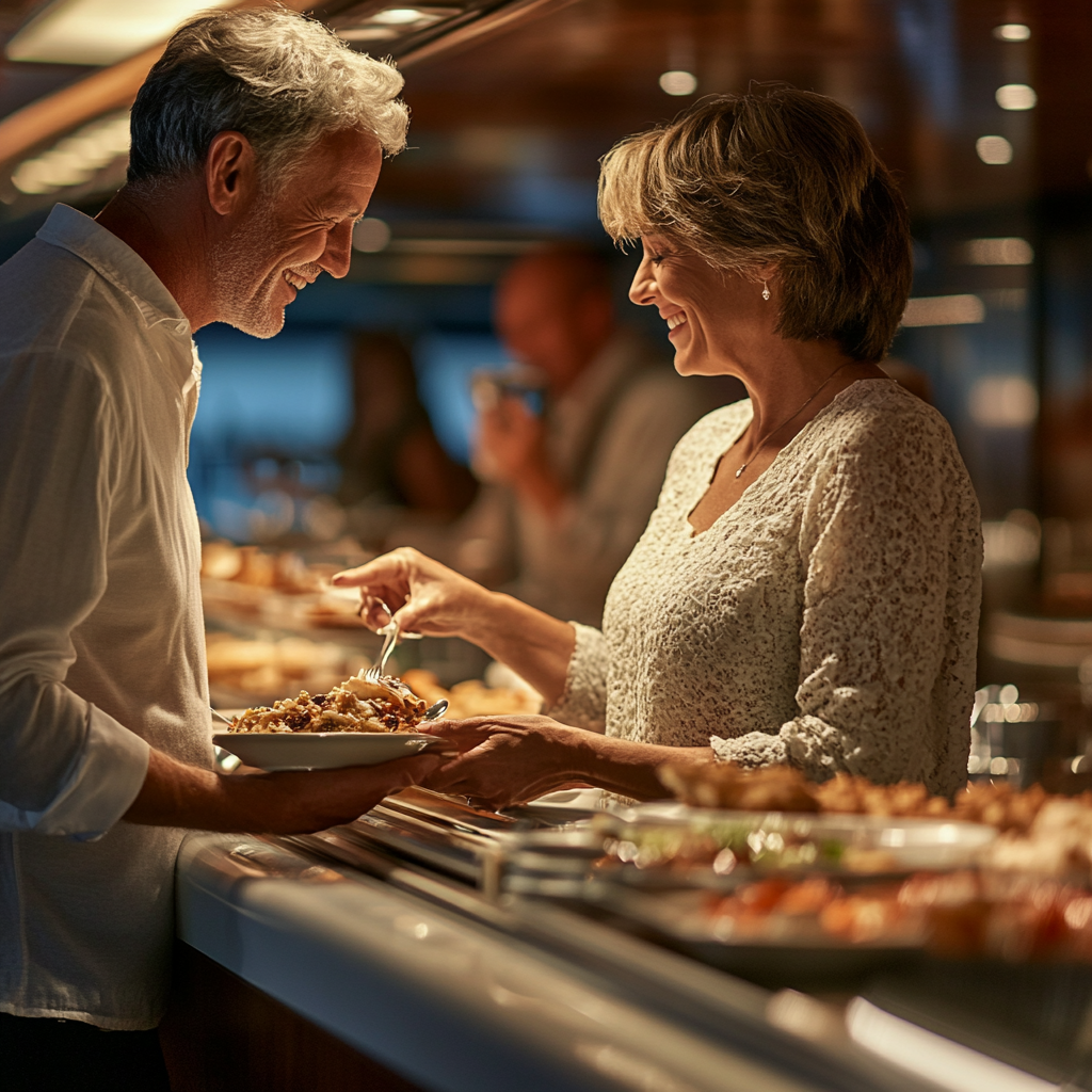 Una pareja cenando en un barco | Fuente: Midjourney