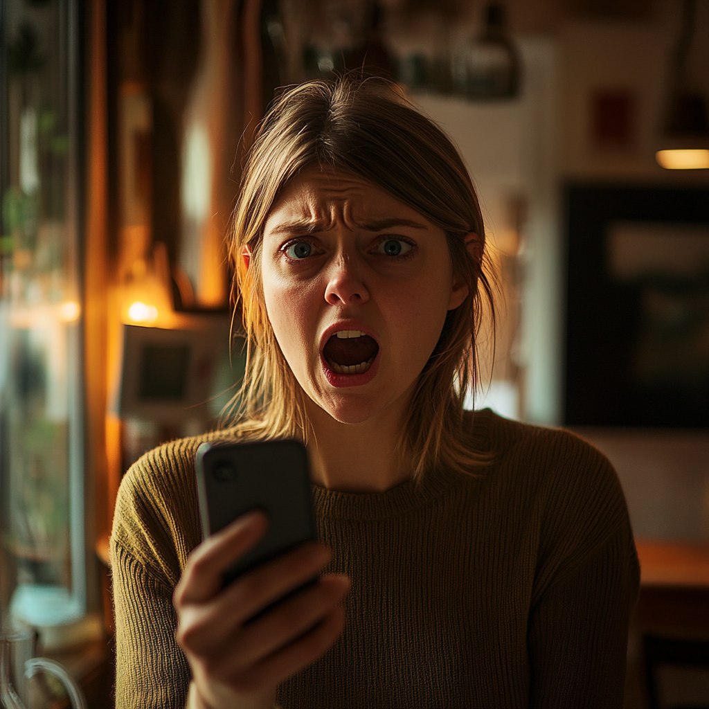 Una mujer enfadada haciendo fotos a alguien con su smartphone | Fuente: Midjourney