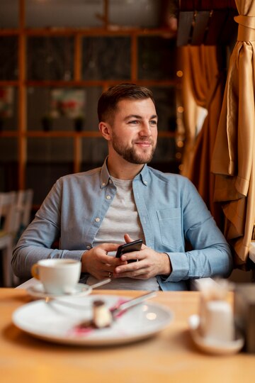 Un hombre sonriente en una cafetería | Fuente: Freepik