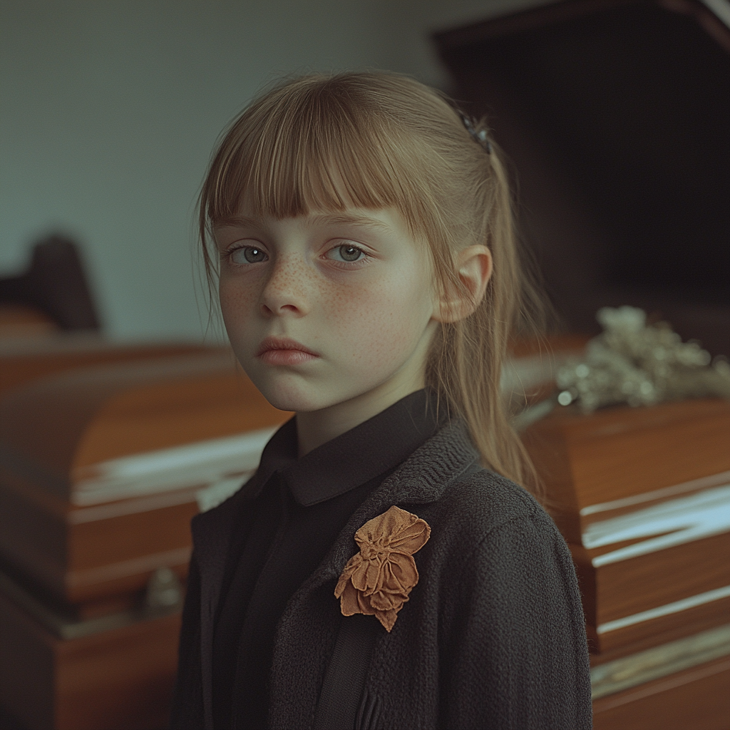 Una niña en el funeral de sus padres | Fuente: Midjourney