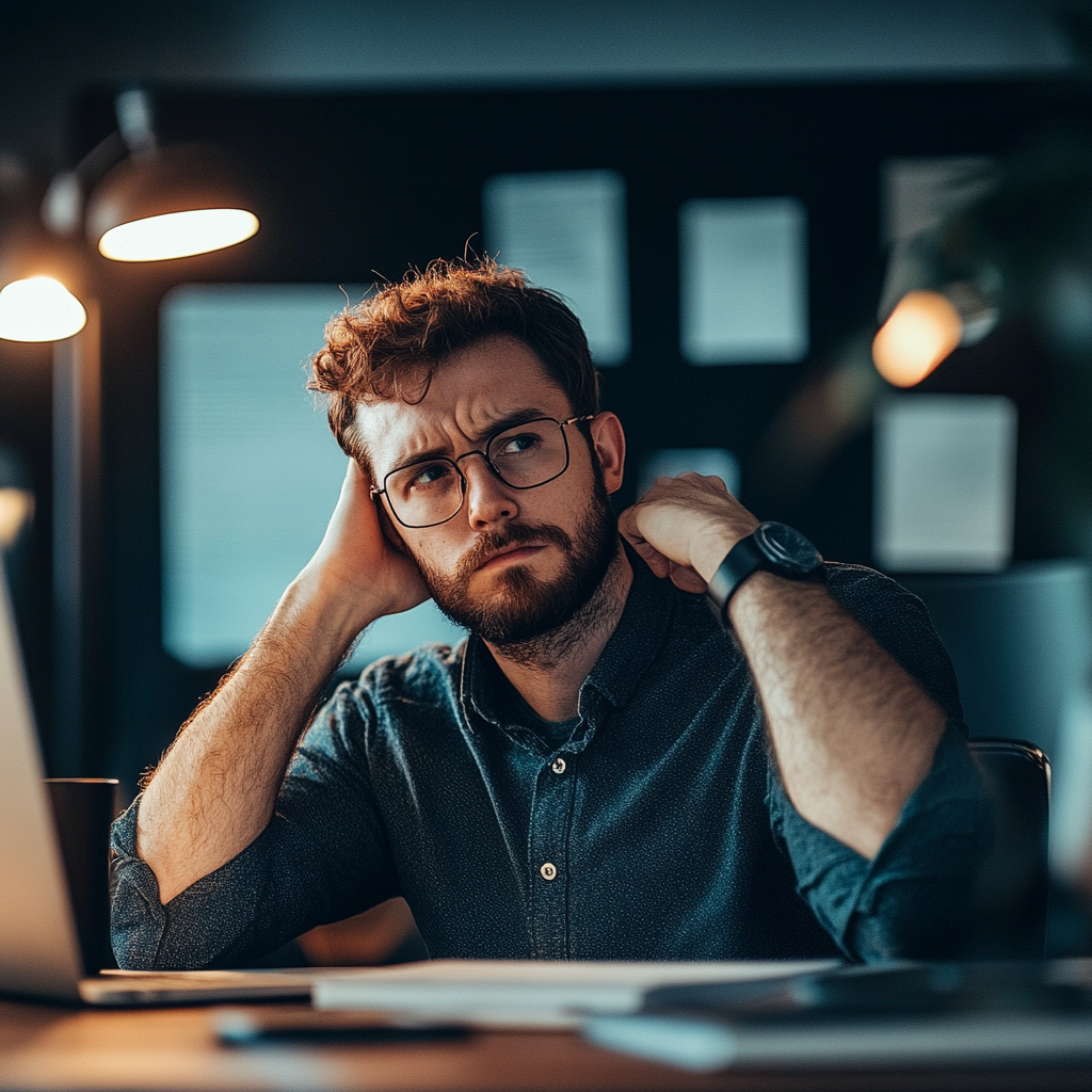 Un hombre en el trabajo con cara de confusión | Fuente: Midjourney