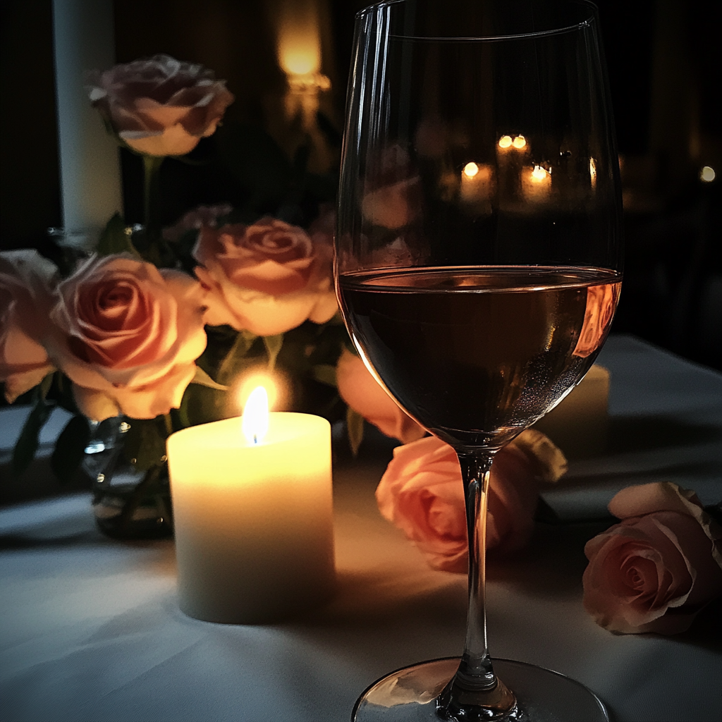Una copa de vino sobre una mesa | Fuente: Midjourney